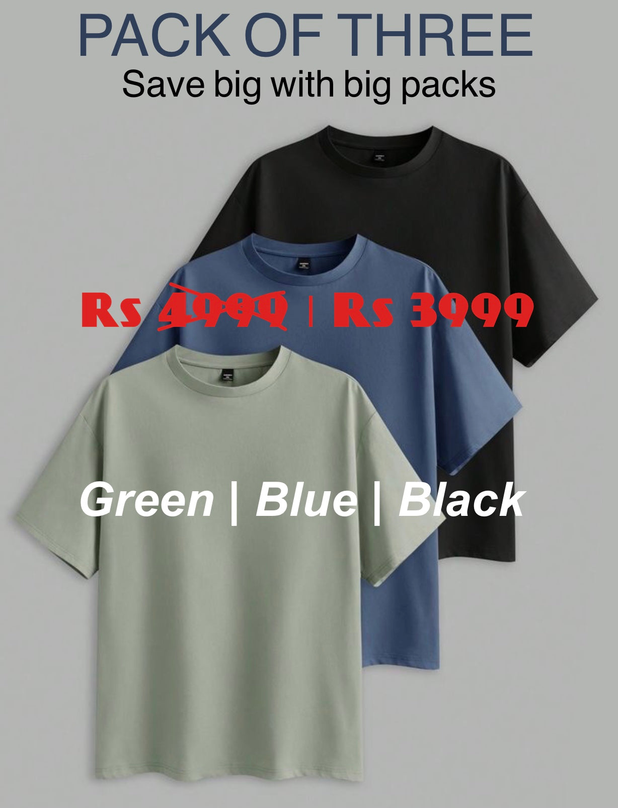 COMBO PACK OF 3 - OVERSIZED PLAIN UNISEX TEES