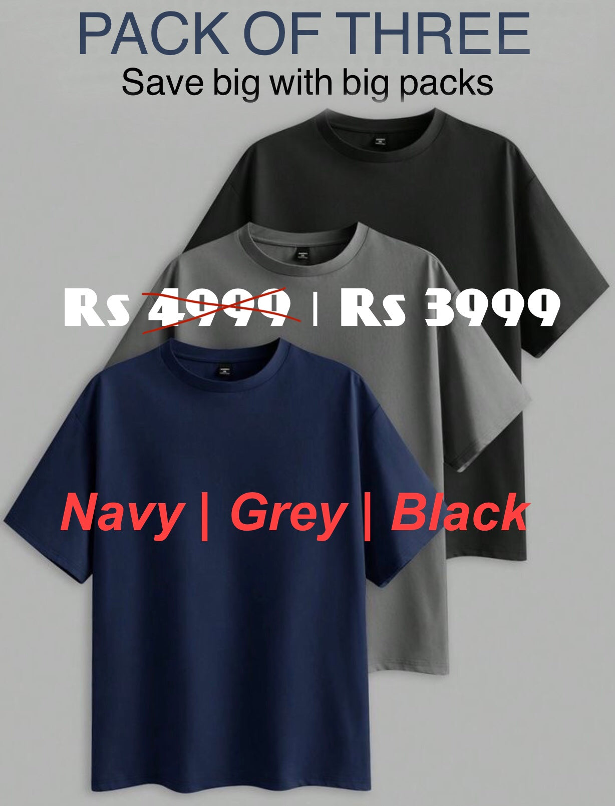 COMBO PACK OF 3 - OVERSIZED PLAIN UNISEX TEES