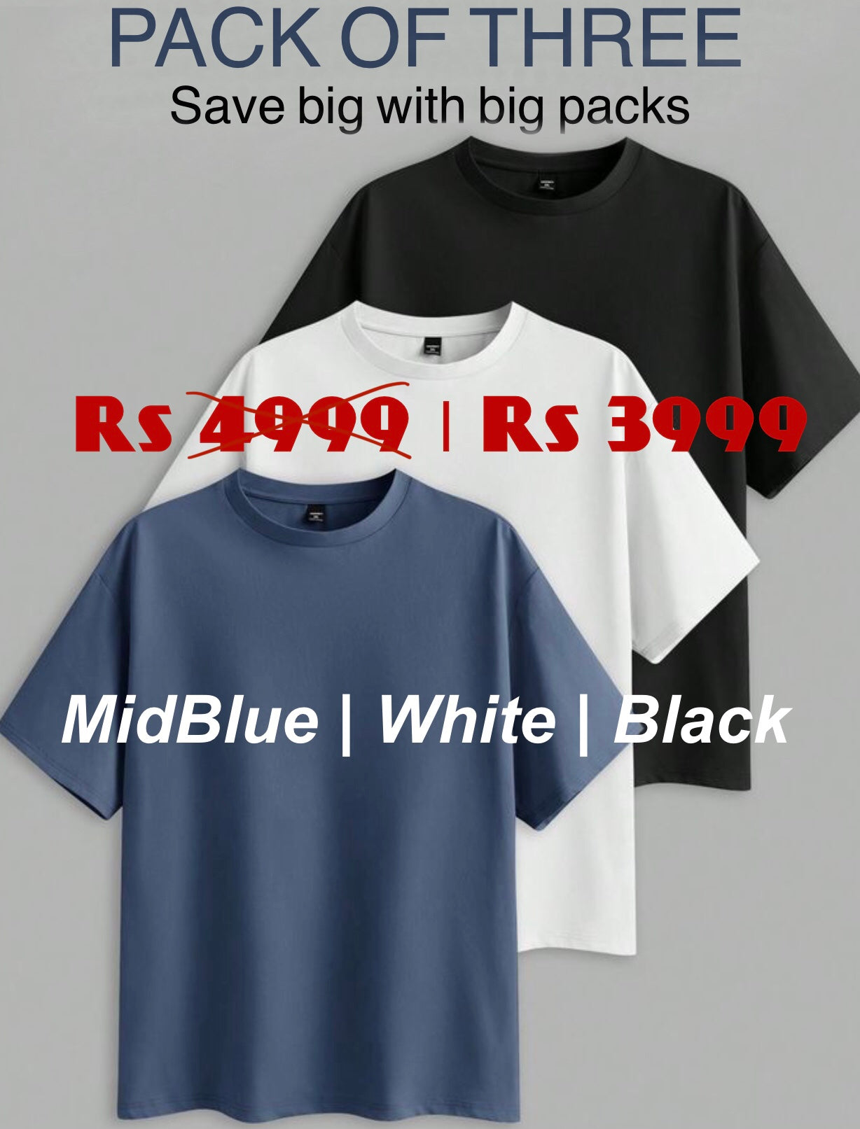COMBO PACK OF 3 - OVERSIZED PLAIN UNISEX TEES