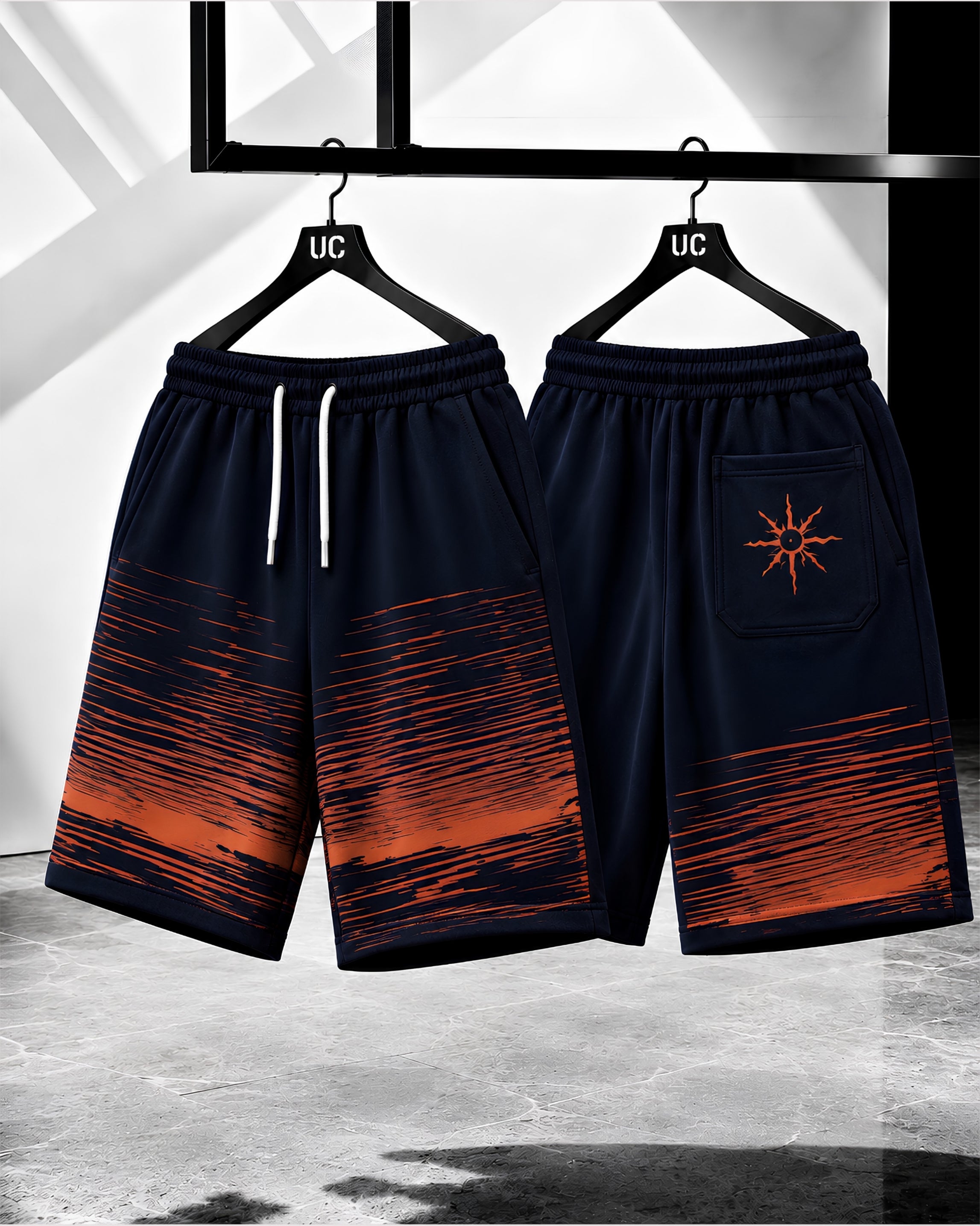 HEAT WAVE  SHORTS - ABSTRACT LINES - NAVY