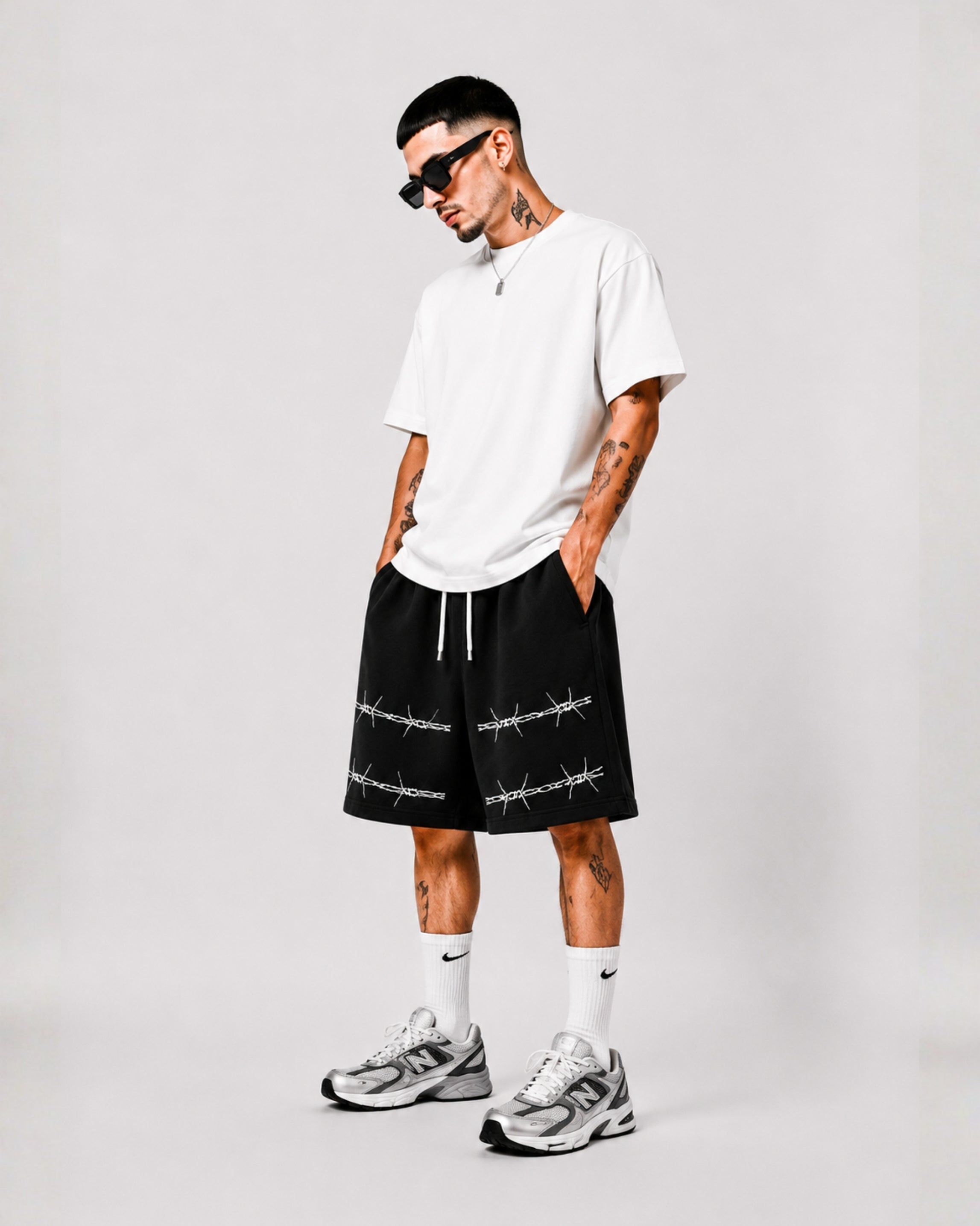 HEAT WAVE  SHORTS - BARBED WIRE - BLACK
