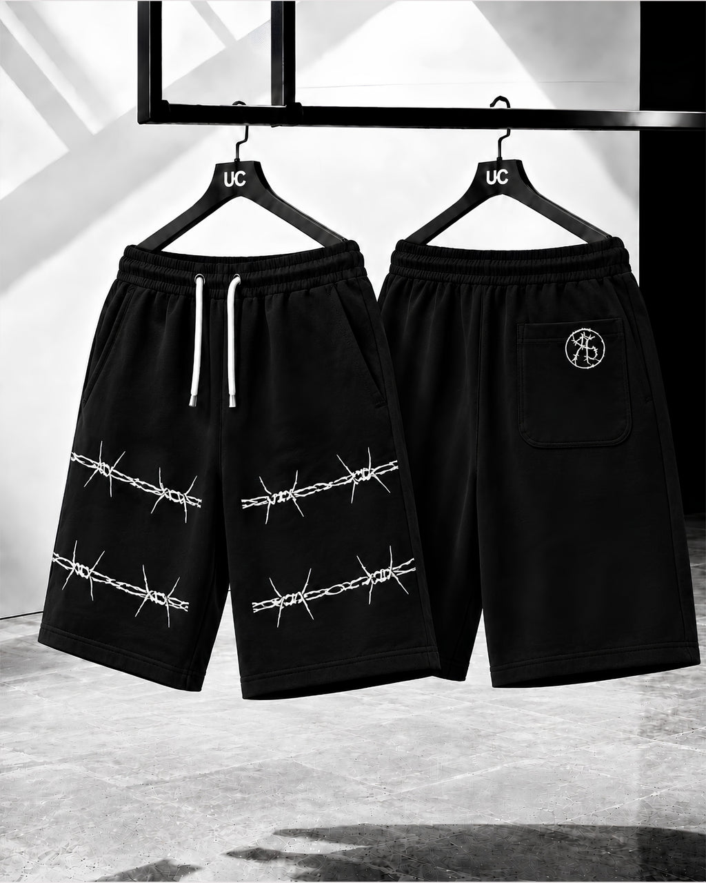 HEAT WAVE  SHORTS - BARBED WIRE - BLACK