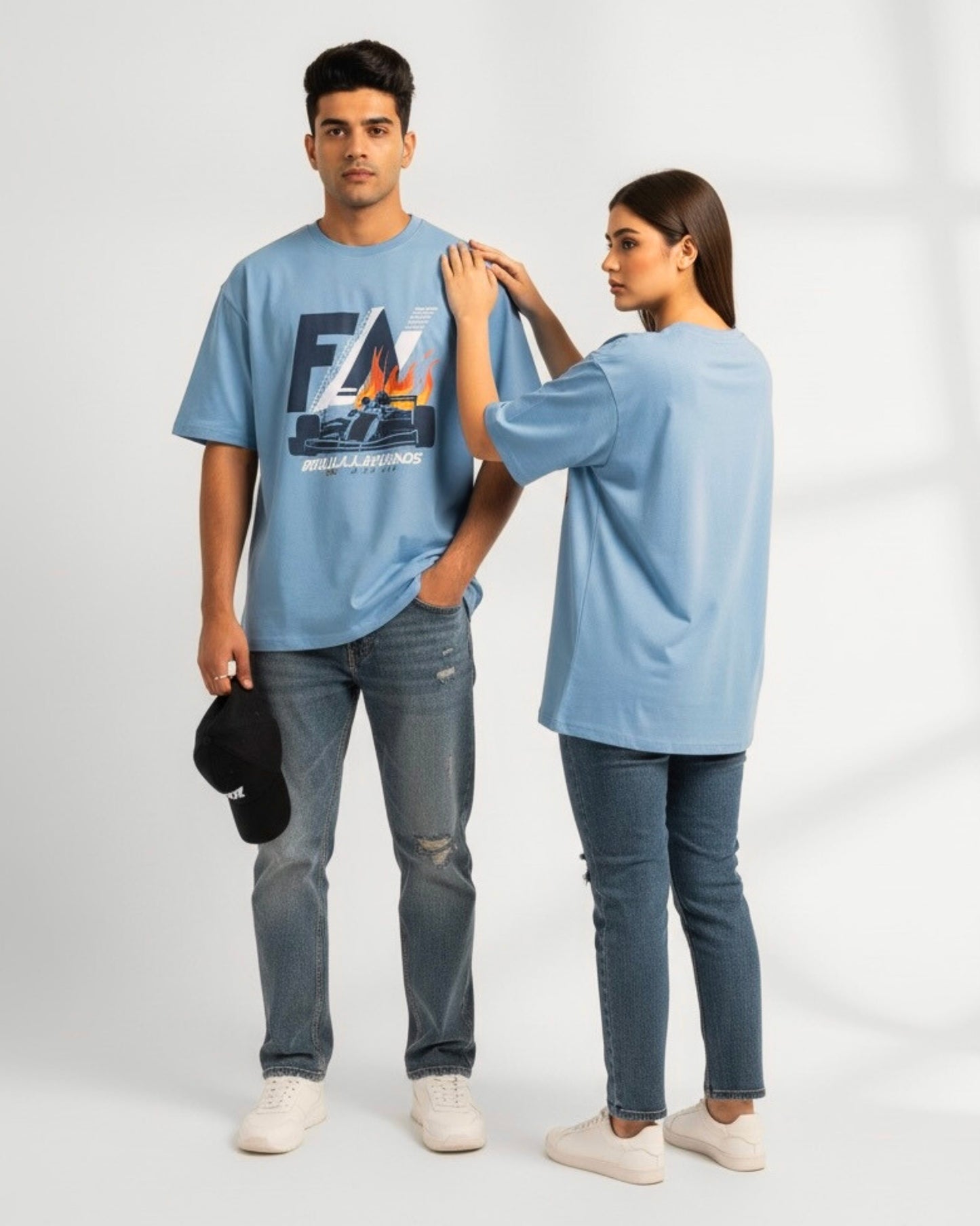 BLUE TRACK LINE UNISEX OVERSIZE TEE