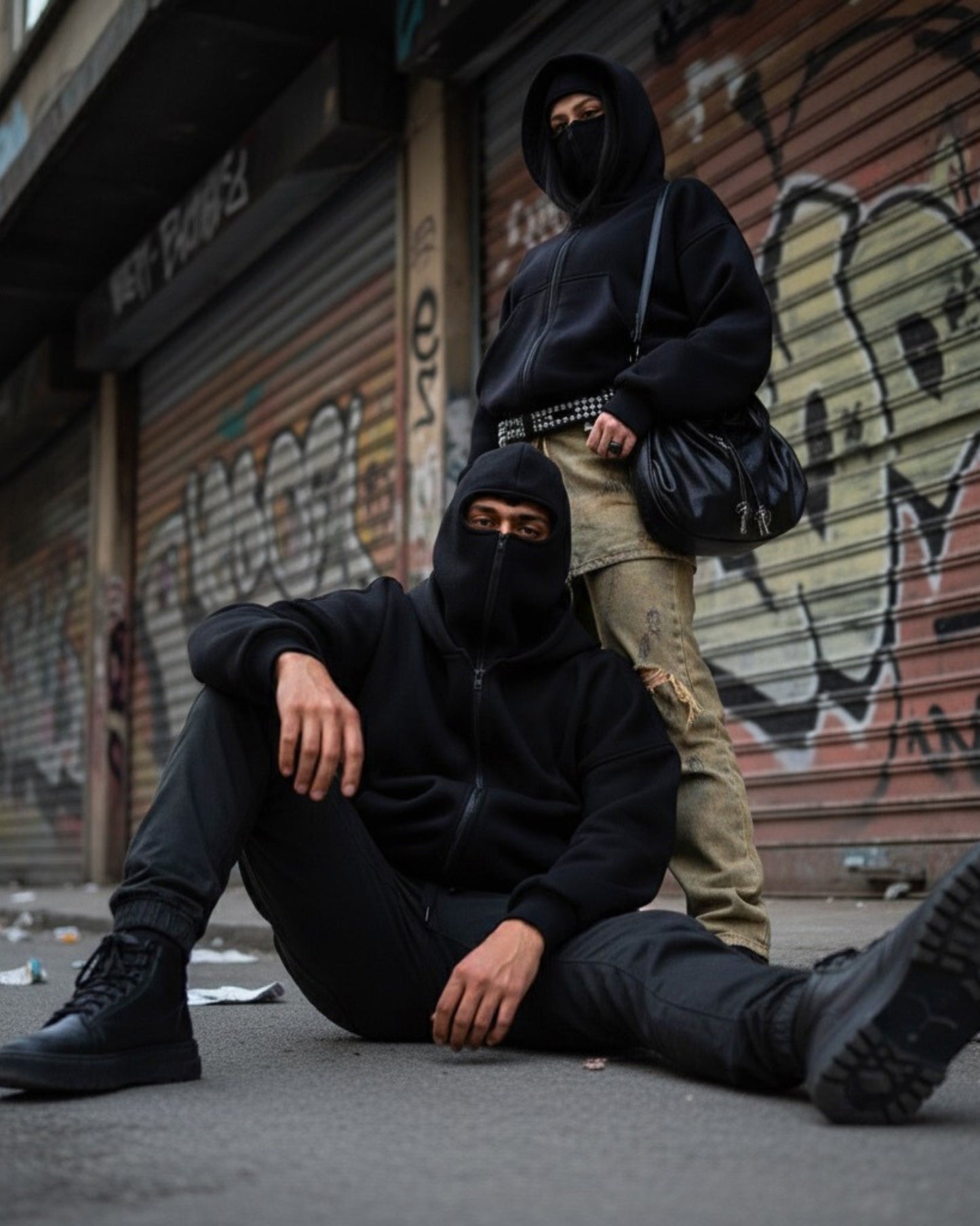 BLACK BALACLAVA ZIPPER HOODIE