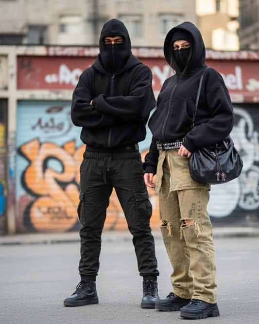 BLACK BALACLAVA ZIPPER HOODIE