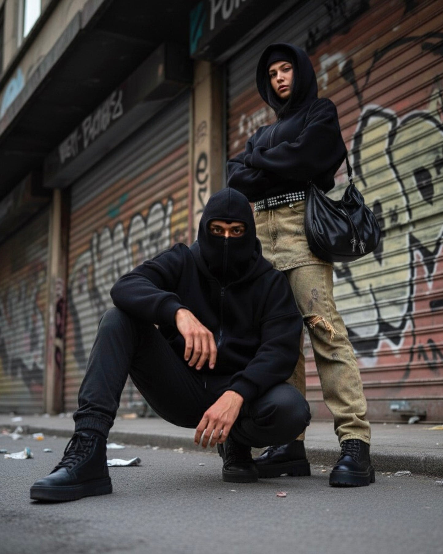 BLACK BALACLAVA ZIPPER HOODIE