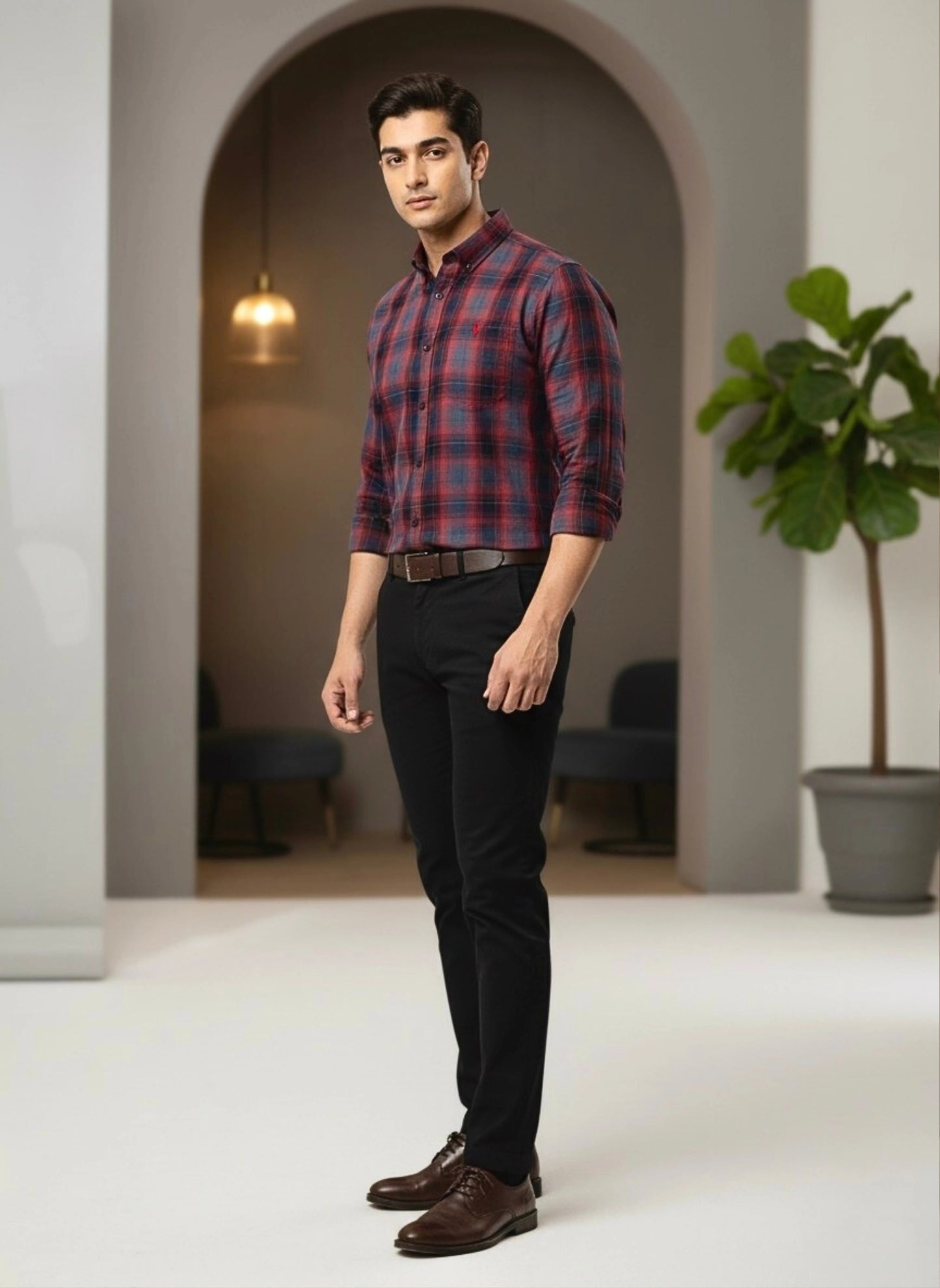 MAROON BOX CHECKERED SHIRT