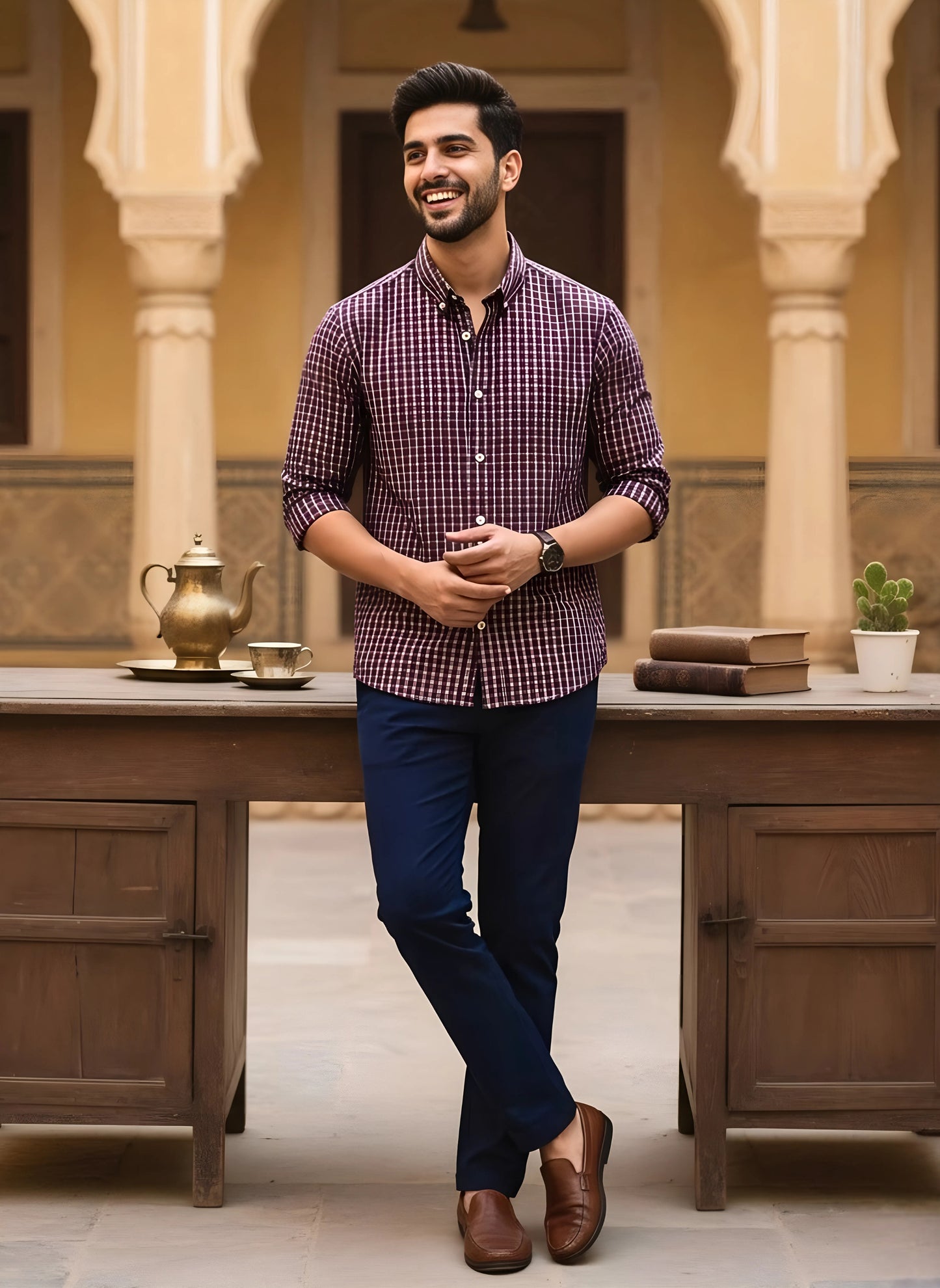 MAROON MICRO CHECKERED SHIRT