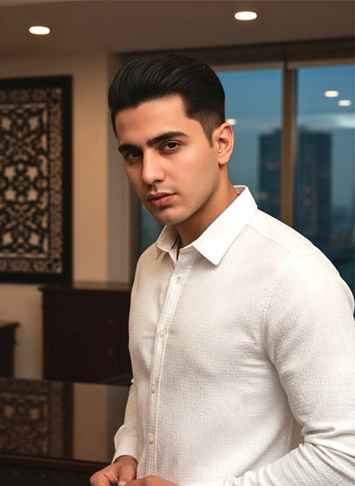 WHITE SELF TEXTURED SHIRT