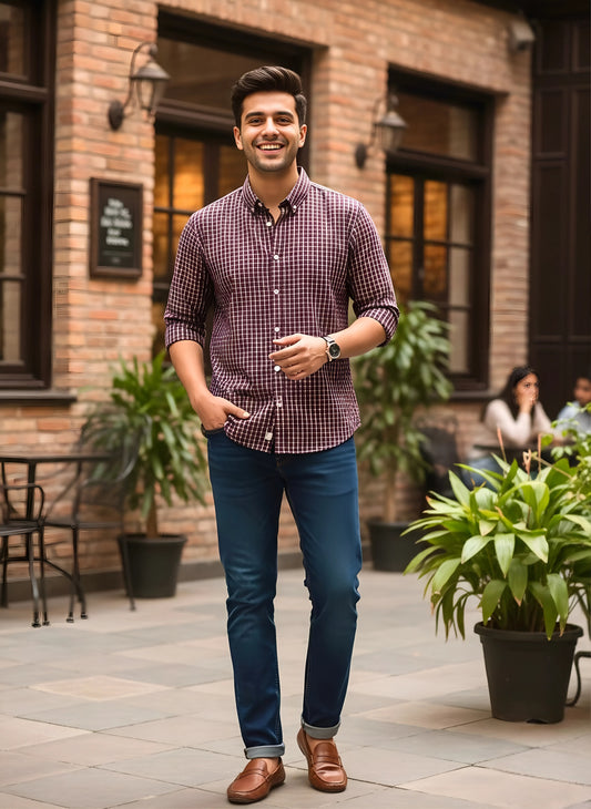 MAROON MICRO CHECKERED SHIRT