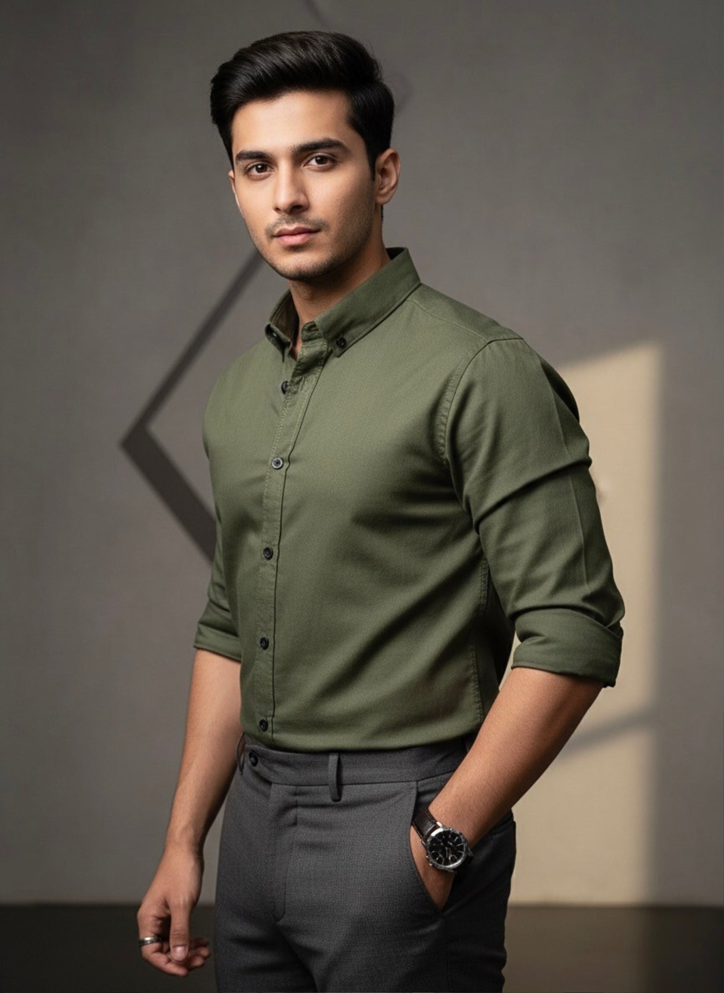 OLIVE GREEN CLASSIC PLAIN SHIRT