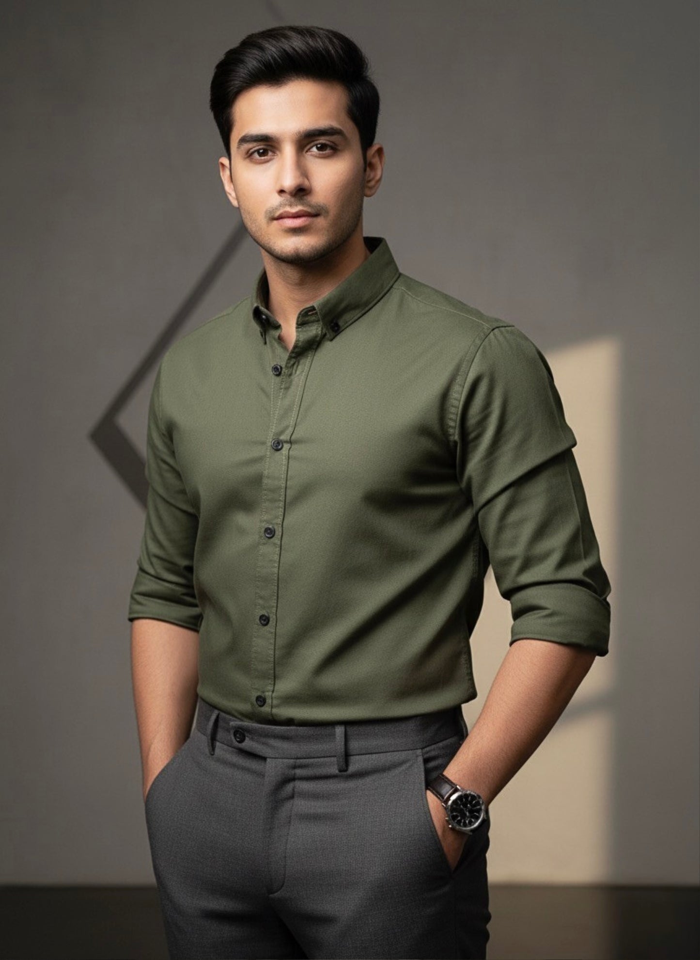 OLIVE GREEN CLASSIC PLAIN SHIRT