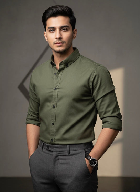 OLIVE GREEN CLASSIC PLAIN SHIRT