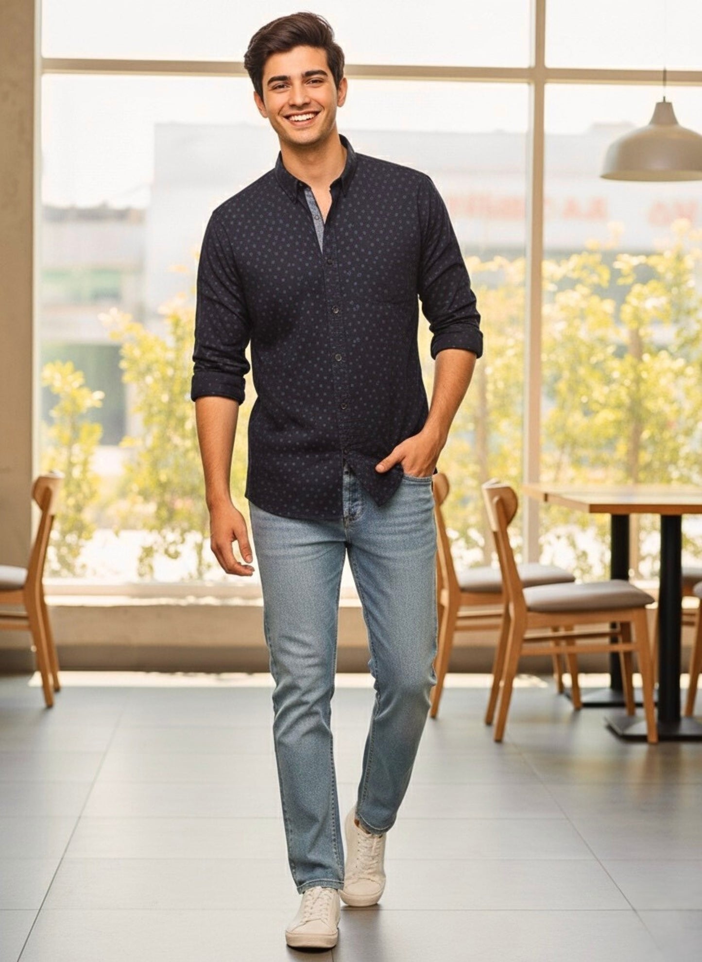 BLACK PRINTED CAUSAL SHIRT