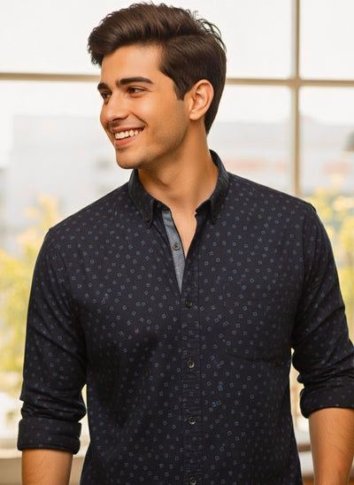 BLACK PRINTED CAUSAL SHIRT