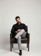 BLACK SELF-TEXTURED SEMI FORMAL SHIRT