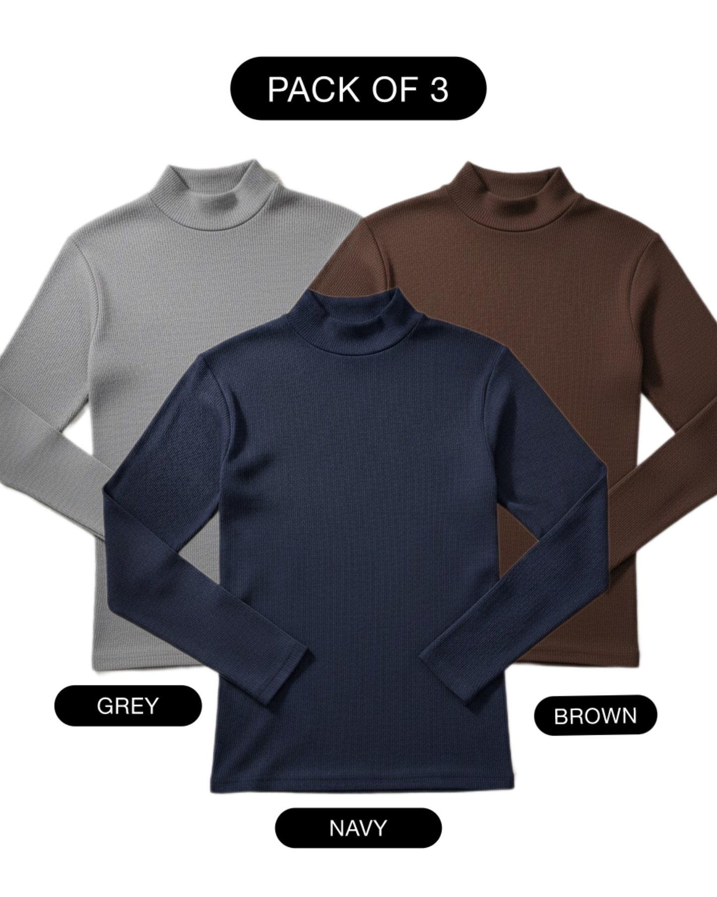 PACK OF 3 RIBBED KNIT HIGHNECK - UNISEX