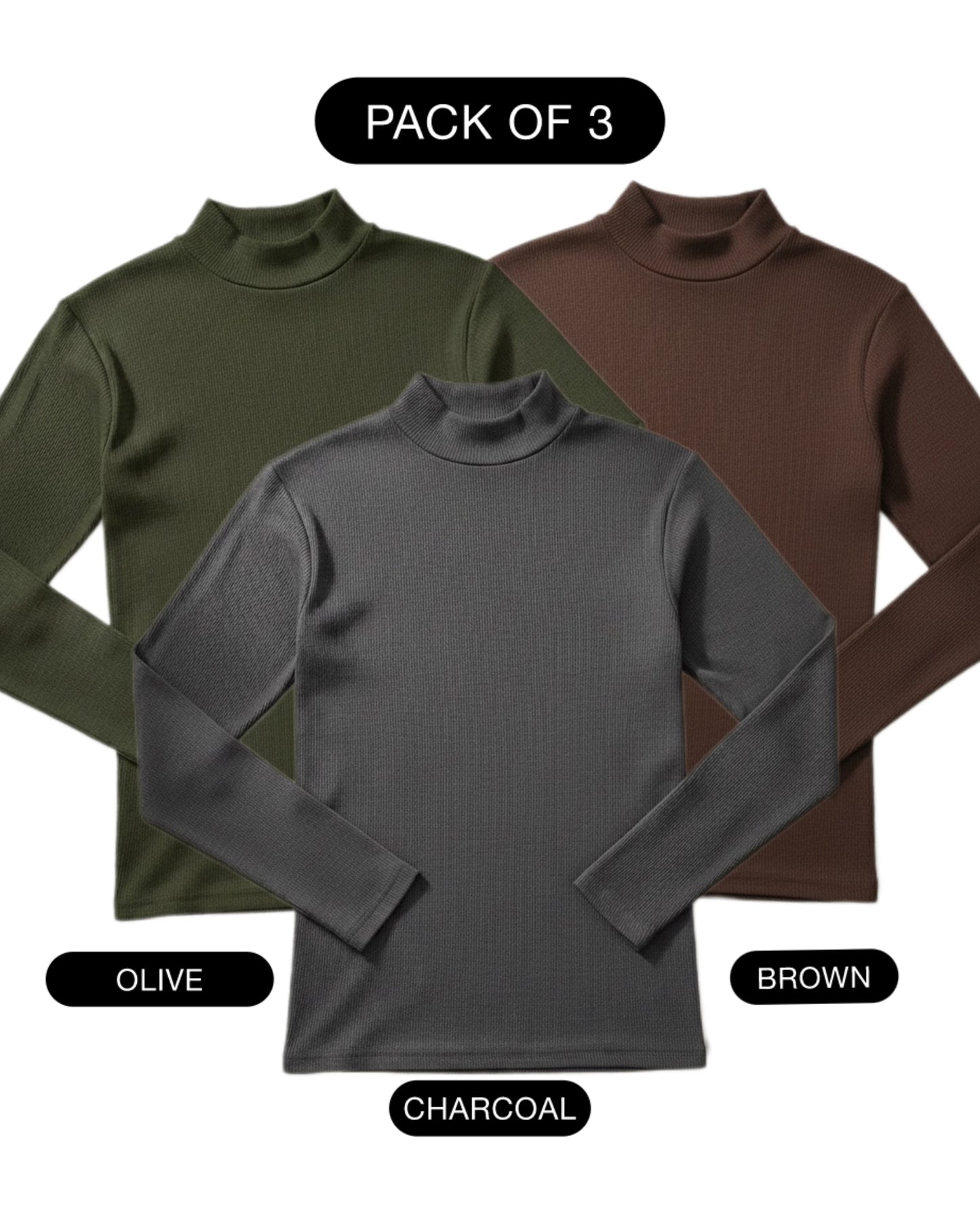 PACK OF 3 RIBBED KNIT HIGHNECK - UNISEX