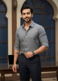 GREY SELF TEXTURED SHIRT