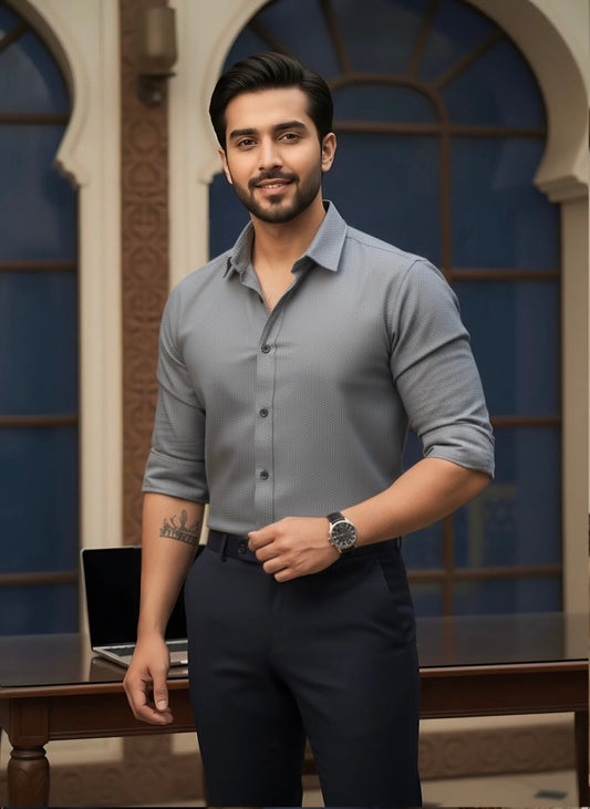 GREY SELF TEXTURED SHIRT