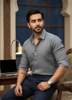 GREY SELF TEXTURED SHIRT