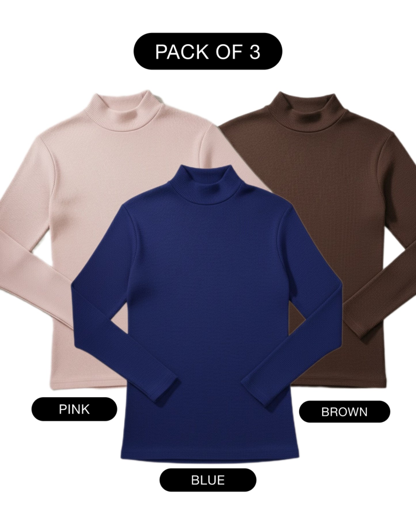 PACK OF 3 RIBBED KNIT HIGHNECK - UNISEX