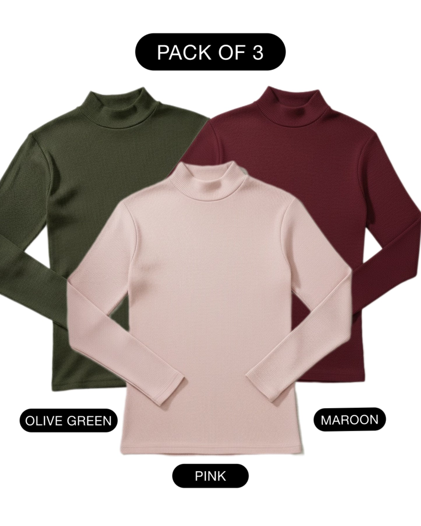 PACK OF 3 RIBBED KNIT HIGHNECK - UNISEX